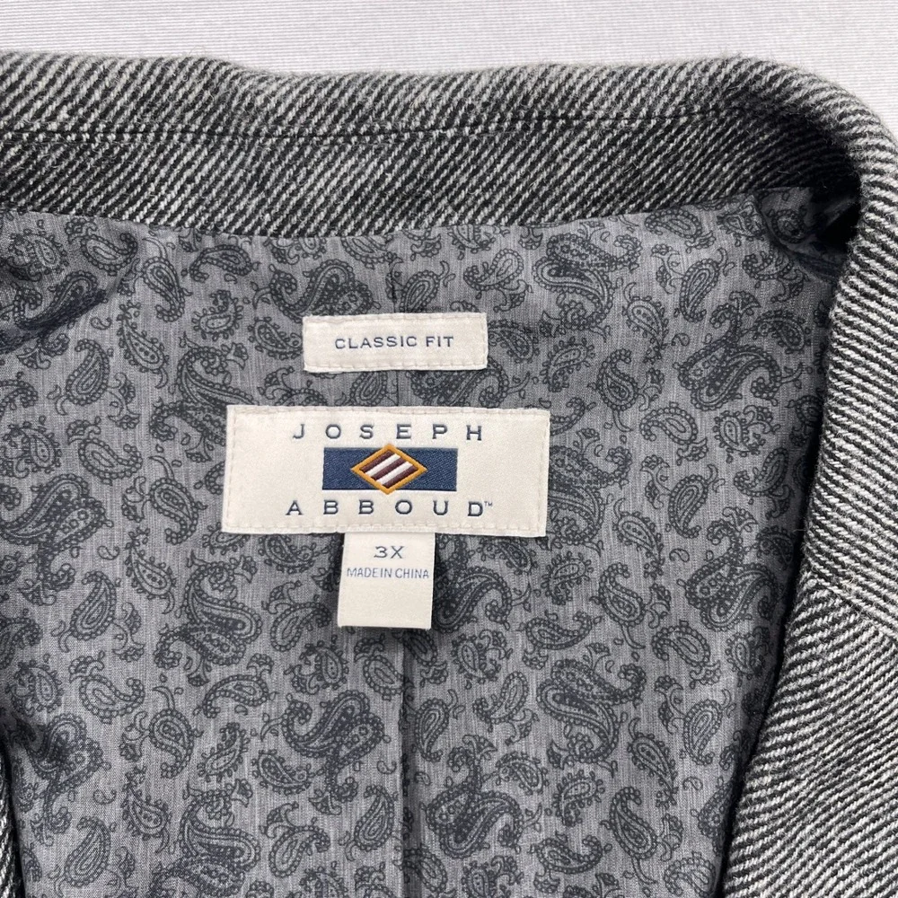 Joseph Abboud Sport Coat Classic Fit Wool Blend Herringbone Grey Mens 3X